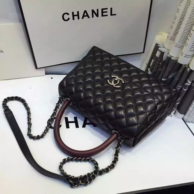 Chanel Small Coco Handle Bag Black Lambskin Lizard Handle for Sale