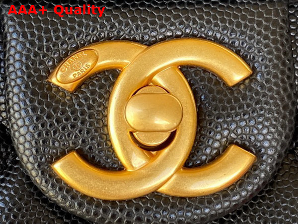 Chanel Small Flap Bag Black Grained Shiny Calfskin Gold Tone Metal Ref AS3369 Replica