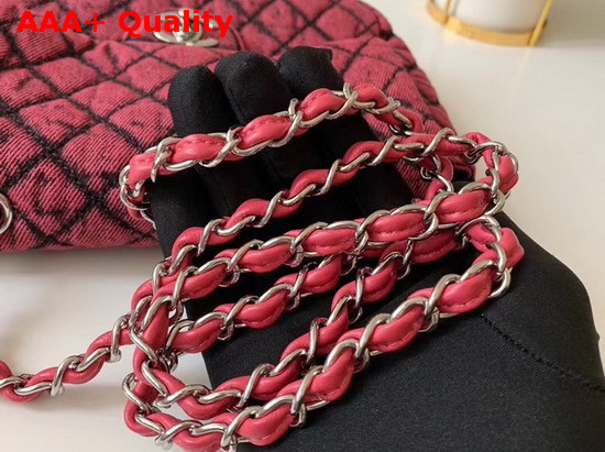 Chanel Small Flap Bag Denim and Silve Tone Metal Red and Black AS1309 Replica