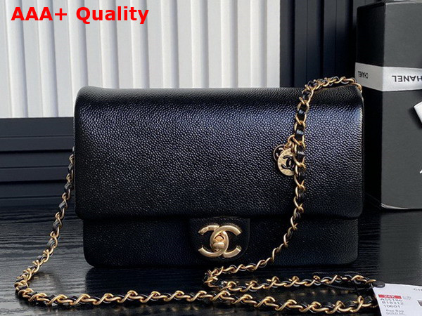 Chanel Small Flap Bag Grained Shiny Calfskin Gold Tone Metal Black AS5186 Replica