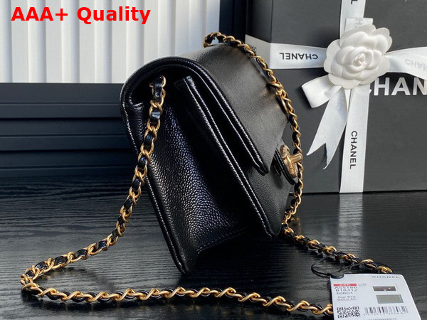 Chanel Small Flap Bag Grained Shiny Calfskin Gold Tone Metal Black AS5186 Replica