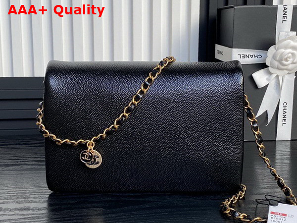 Chanel Small Flap Bag Grained Shiny Calfskin Gold Tone Metal Black AS5186 Replica