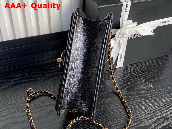 Chanel Small Flap Bag Grained Shiny Calfskin Gold Tone Metal Black AS5186 Replica