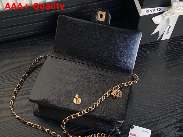 Chanel Small Flap Bag Grained Shiny Calfskin Gold Tone Metal Black AS5186 Replica