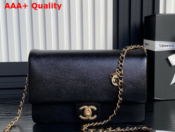 Chanel Small Flap Bag Grained Shiny Calfskin Gold Tone Metal Black AS5186 Replica