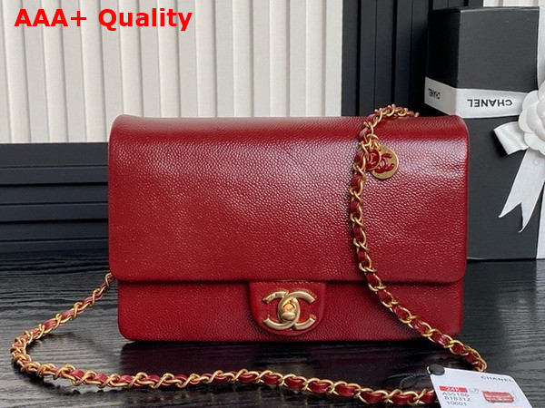 Chanel Small Flap Bag Grained Shiny Calfskin Gold Tone Metal Burgundy AS5186 Replica