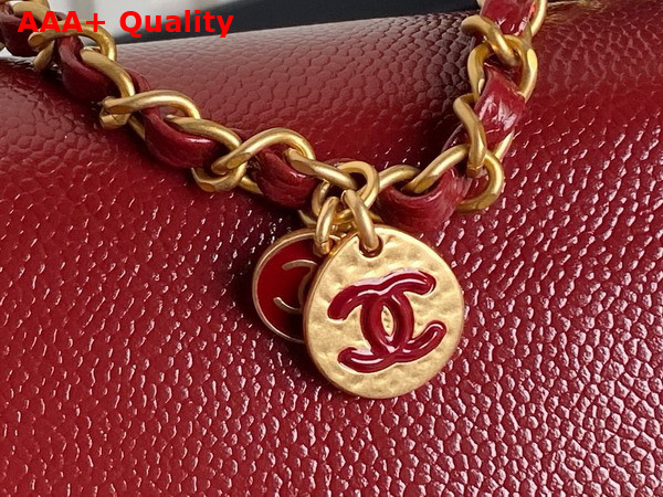 Chanel Small Flap Bag Grained Shiny Calfskin Gold Tone Metal Burgundy AS5186 Replica