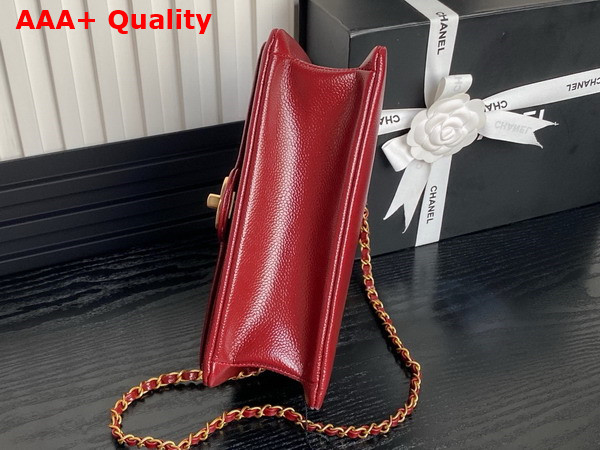 Chanel Small Flap Bag Grained Shiny Calfskin Gold Tone Metal Burgundy AS5186 Replica