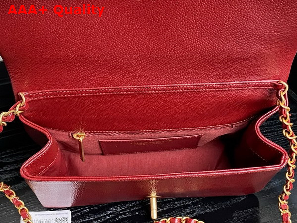 Chanel Small Flap Bag Grained Shiny Calfskin Gold Tone Metal Burgundy AS5186 Replica