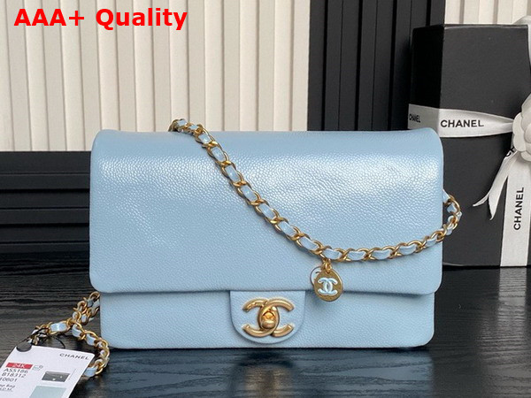 Chanel Small Flap Bag Grained Shiny Calfskin Gold Tone Metal Light Blue AS5186 Replica