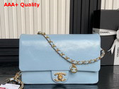 Chanel Small Flap Bag Grained Shiny Calfskin Gold Tone Metal Light Blue AS5186 Replica
