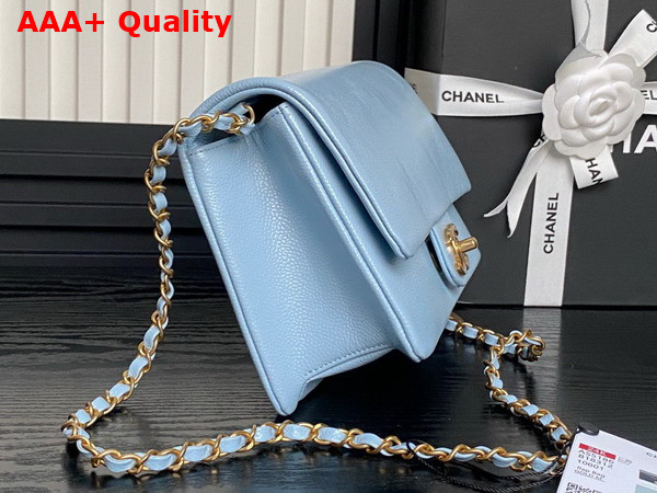 Chanel Small Flap Bag Grained Shiny Calfskin Gold Tone Metal Light Blue AS5186 Replica