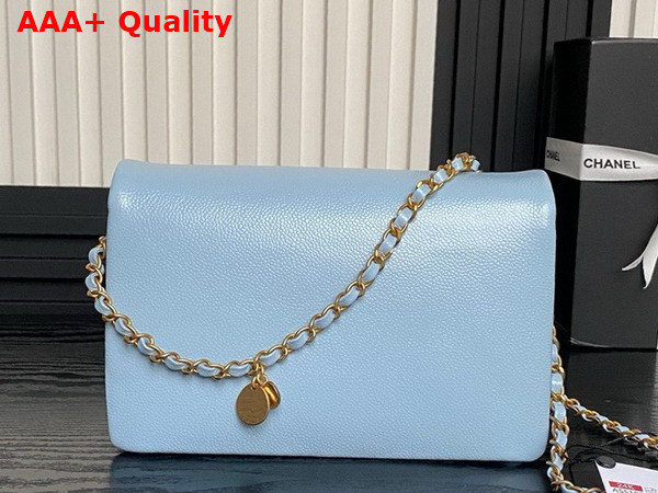 Chanel Small Flap Bag Grained Shiny Calfskin Gold Tone Metal Light Blue AS5186 Replica