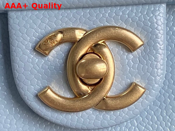Chanel Small Flap Bag Grained Shiny Calfskin Gold Tone Metal Light Blue AS5186 Replica