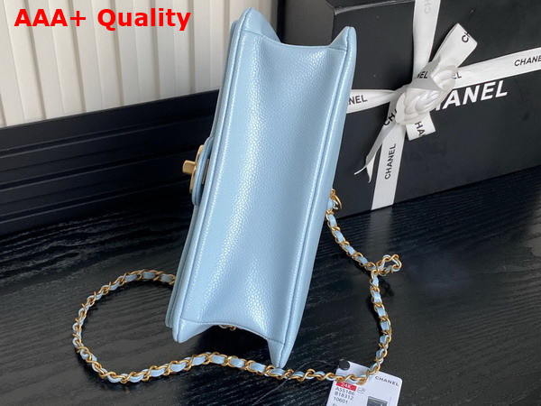 Chanel Small Flap Bag Grained Shiny Calfskin Gold Tone Metal Light Blue AS5186 Replica