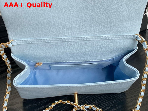 Chanel Small Flap Bag Grained Shiny Calfskin Gold Tone Metal Light Blue AS5186 Replica