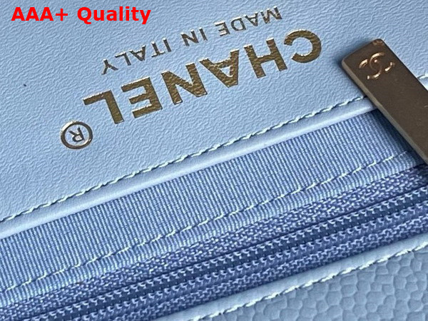 Chanel Small Flap Bag Grained Shiny Calfskin Gold Tone Metal Light Blue AS5186 Replica