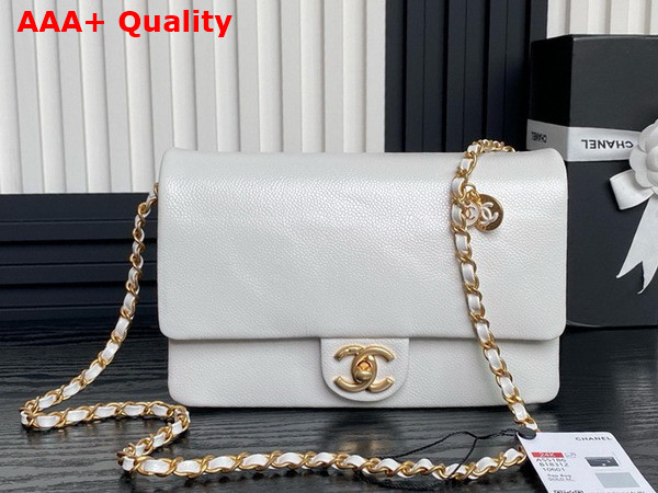 Chanel Small Flap Bag Grained Shiny Calfskin Gold Tone Metal White AS5186 Replica
