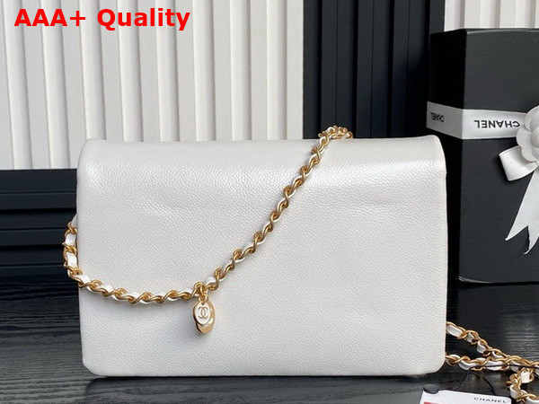 Chanel Small Flap Bag Grained Shiny Calfskin Gold Tone Metal White AS5186 Replica