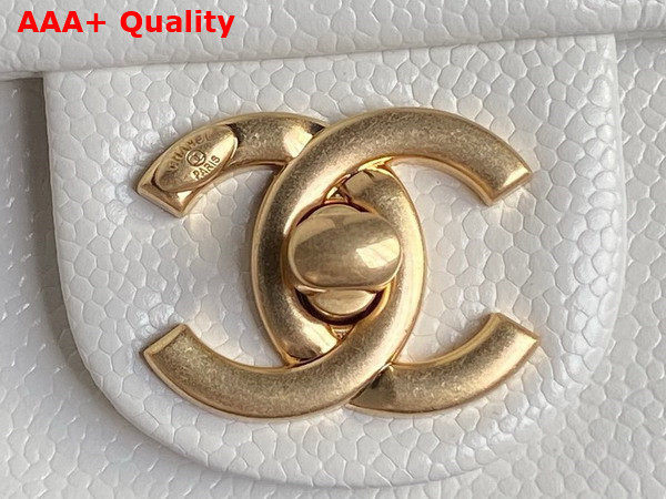 Chanel Small Flap Bag Grained Shiny Calfskin Gold Tone Metal White AS5186 Replica