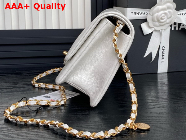 Chanel Small Flap Bag Grained Shiny Calfskin Gold Tone Metal White AS5186 Replica