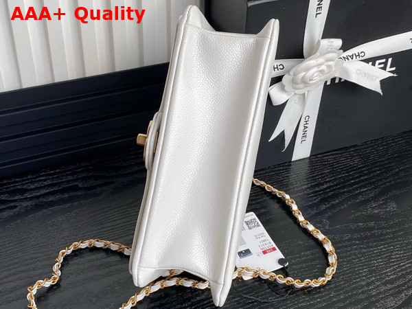 Chanel Small Flap Bag Grained Shiny Calfskin Gold Tone Metal White AS5186 Replica