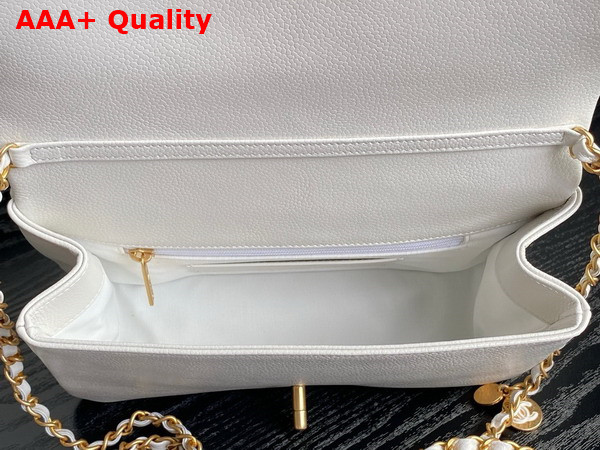 Chanel Small Flap Bag Grained Shiny Calfskin Gold Tone Metal White AS5186 Replica