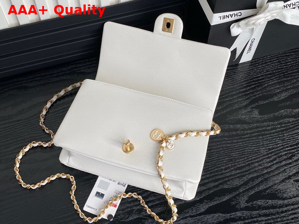 Chanel Small Flap Bag Grained Shiny Calfskin Gold Tone Metal White AS5186 Replica