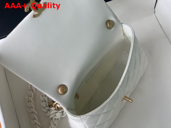Chanel Small Flap Bag Lambskin Gold Tone Lacquered Metal White Ref AS3206 Replica