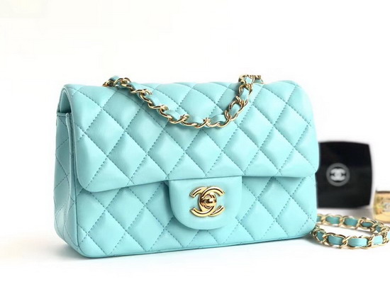 Chanel Small Flap Bag Light Blue Lambskin Gold Tone Metal A01113