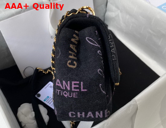 Chanel Small Flap Bag Printed Denim Gold Tone Metal Black Multicolor Ref AS3134 Replica
