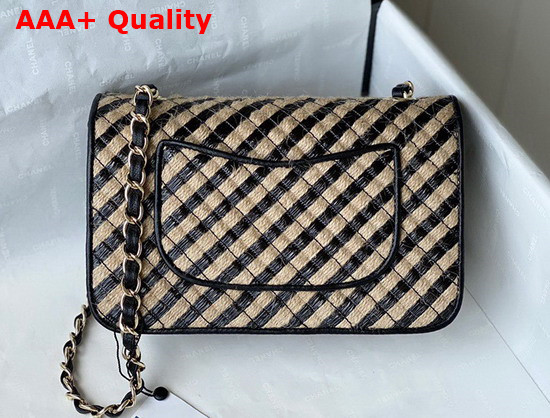 Chanel Small Flap Bag Raffia Jute Thread and Gold Tone Metal Black and Beige Ref AS2418 Replica