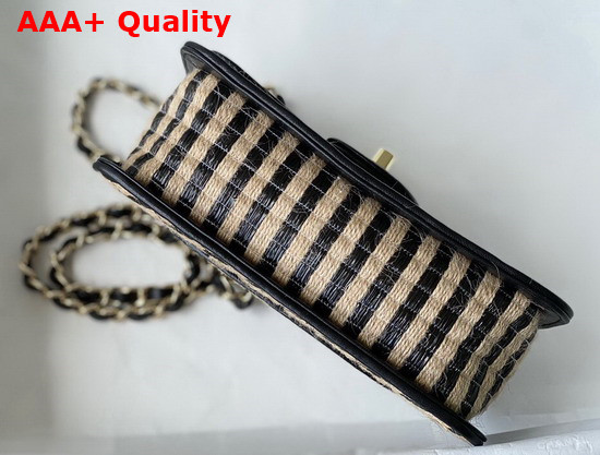 Chanel Small Flap Bag Raffia Jute Thread and Gold Tone Metal Black and Beige Ref AS2418 Replica