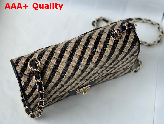 Chanel Small Flap Bag Raffia Jute Thread and Gold Tone Metal Black and Beige Ref AS2418 Replica