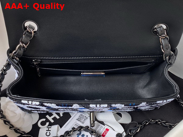 Chanel Small Flap Bag Sequins Ruthenium Finish Metal Black White and Blue AS4418 Replica