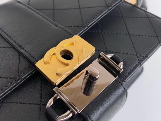 Chanel Small Flap Bag in Black Calfskin Ruthenium Finish and Gold Tone Metal