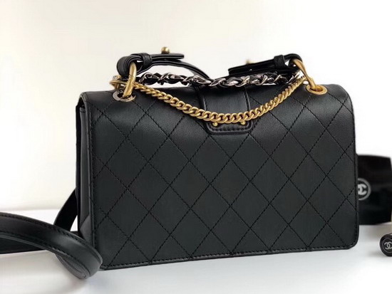 Chanel Small Flap Bag in Black Calfskin Ruthenium Finish and Gold Tone Metal