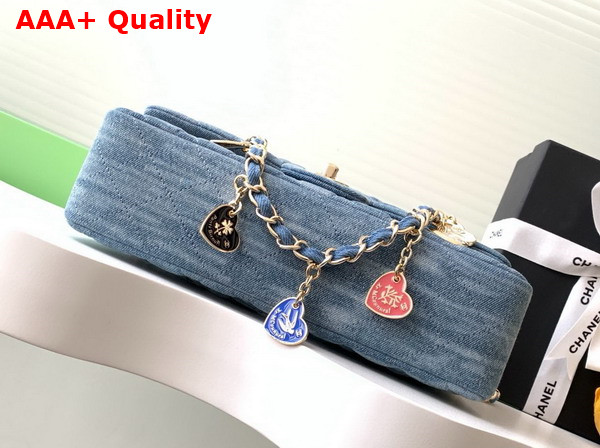 Chanel Small Flap Bag in Blue Denim with Jewelry Replica