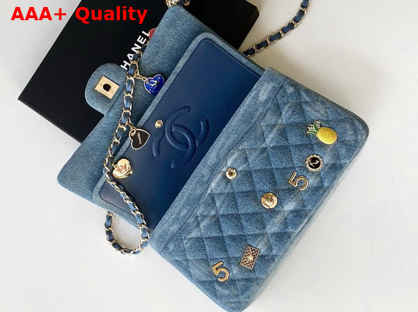 Chanel Small Flap Bag in Blue Denim with Jewelry Replica
