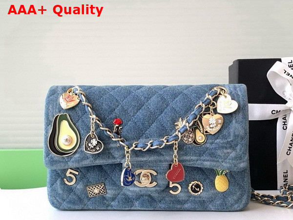 Chanel Small Flap Bag in Blue Denim with Jewelry Replica