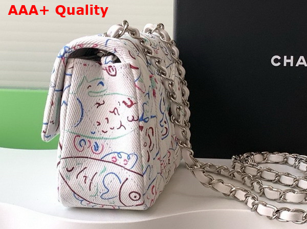 Chanel Small Flap Bag in White Canvas with Multicolor Fish Print Replica