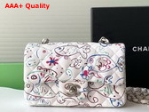 Chanel Small Flap Bag in White Canvas with Multicolor Fish Print Replica