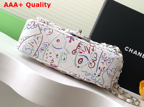 Chanel Small Flap Bag in White Canvas with Multicolor Fish Print Replica