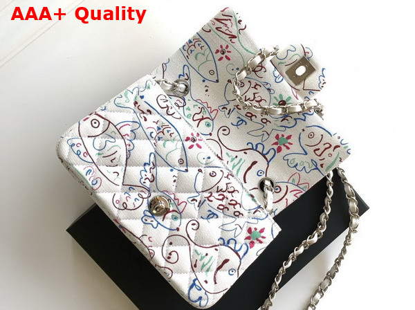 Chanel Small Flap Bag in White Canvas with Multicolor Fish Print Replica