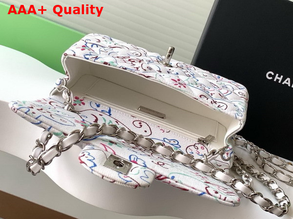 Chanel Small Flap Bag in White Canvas with Multicolor Fish Print Replica