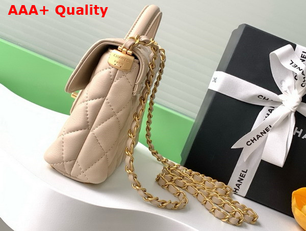 Chanel Small Flap Bag with Top Handle Beige Lambskin Gold Tone Metal AS5355 Replica