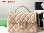 Chanel Small Flap Bag with Top Handle Beige Lambskin Gold Tone Metal AS5355 Replica