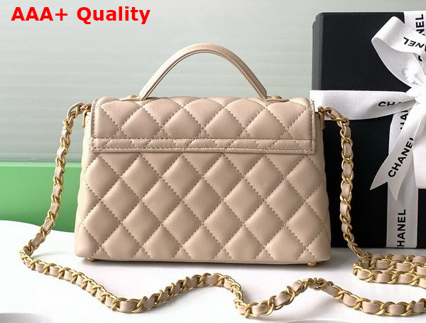 Chanel Small Flap Bag with Top Handle Beige Lambskin Gold Tone Metal AS5355 Replica