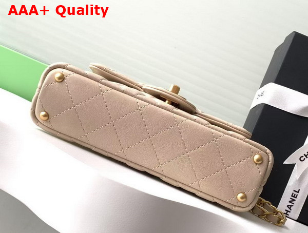 Chanel Small Flap Bag with Top Handle Beige Lambskin Gold Tone Metal AS5355 Replica