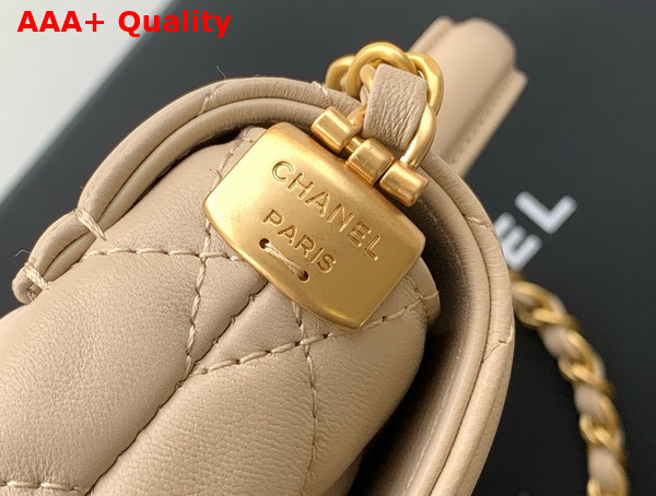 Chanel Small Flap Bag with Top Handle Beige Lambskin Gold Tone Metal AS5355 Replica